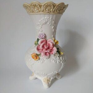 Vintage Capodimonte Italy Rose Floral Vase